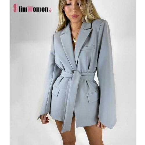 Elegant Long Sleeve Lace Up Office Ladies Slim Suit Coats Women White Blazer Dress Women 2021 Autumn Y2k Blazers Dress with Belt