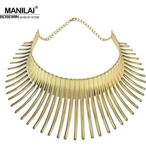 MANILAI Indian Bending Alloy Big Torques Statement Necklaces Maxi Collar Choker Necklace For Women Steampunk Jewelry