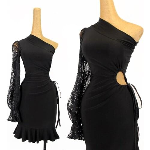 Latin Dance Dress For Women Adult Lace One-Long Sleeve Practice Clothes Rumba Dance Clothing Tango Outfit Samba Jumpsuit DQL6023