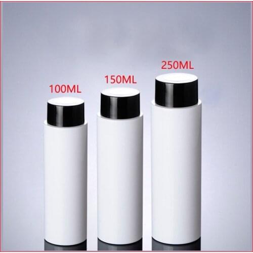 100/150/200ML PET white plastic bottles w screw cap skin care cosmetic container Packaging Refillable Bottles black lid