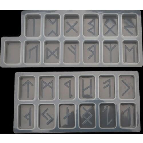 2021 New Rune Stones Wicca Crystals Mold with Engraved Elder Futhark Alphabet Viking Rune Hand Resin Casting Mold Kit Witchcraft