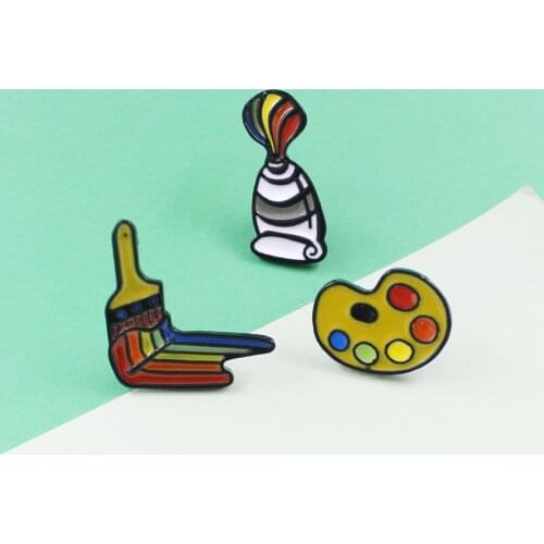 3 Style Cartoon Rainbow Paint Tool Tube Brush Palette Enamel Pins Originality Jewelry Pins Lapel Denim Brooch Gifts For Kids