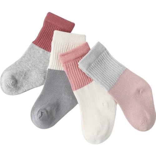 Baby Lotus 4 Pairs Socks Baby Girl Socks Toddler Boys Short Socks Patchwork Winter Autumn New Warm Kids Socks