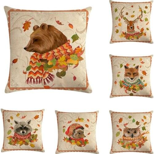 45cm*45cm Autumn Animal Bear Deer Owl Design Cushion Cover Decorative Cushions Pillow for Sofa Living Room Cushion TX139