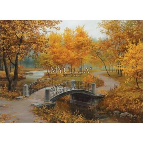 Fall Landscape 5D Diy Diamond Painting Cross Stitch Diamond Embroidery Bridges Rivers Wall Stickers Crafts Mosaic Home Decor