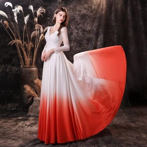 African Prom Dresses 2020 for Black Girls Gradient Vestidos De Gala Long Sleeves Evening Gowns Elegant Orange Women Party Dress