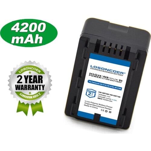 LOSONCOER Battery 4200mAh VW-VBT380 VW-VBT190 VBT190 For Panasonic HC-V110,HC-V130,HC-V160,HC-V180,HC-V201,HC-V250,HC-V260