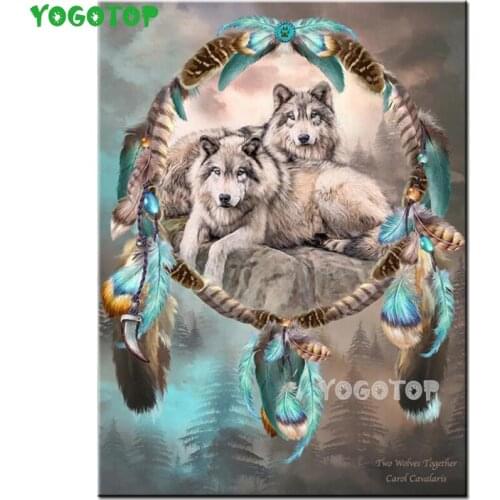 Diamond Painting Diamond Embroidery Full Drill,Wolf Dream Catcher feather Diy Mosaic Indian pattern For Animal Home Art YY5149