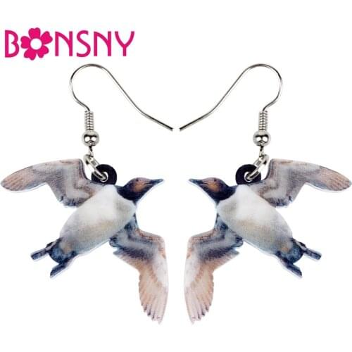 Bonsny Statement Cartoon Acrylic Flying Bird Earrings Big Long Dangle Drop Novelty Animal Jewelry For Women Girls Accessories