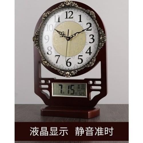 Solid Wood Retro Clock Table Clock Chinese Style Living Room Mute Creative Clock Ornaments Desktop Home Pendulum Desk Clock