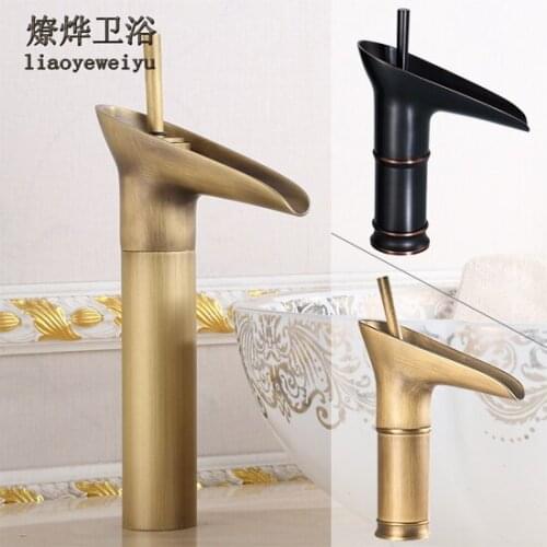 European Antique Faucet Counter Basin Waterfall Shower Cooling Glass Faucet Hot and Cold Copper Wash Basin