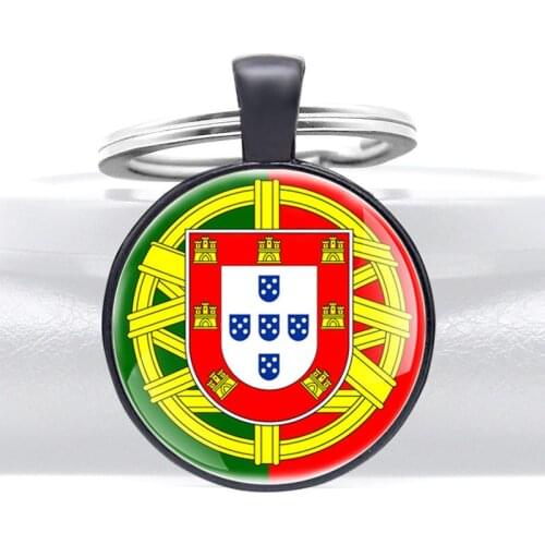 Classic Brasão De Armas De Portugal Design Glass Dome key Chains Men Women Key Ring Jewelry Gifts