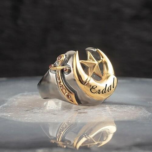 Personalized 925 Sterling Silver Ring for Men Gold Plated Vintage Gift Mens Rings All Size Women Turkish Fashion Jewelry