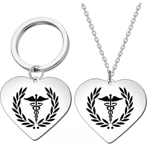 Star of Life Snake Stick Medical Symbol Necklace Heart Pendant Keychain DIABETIC TYPE 2 Jewelry Chain 20Inch