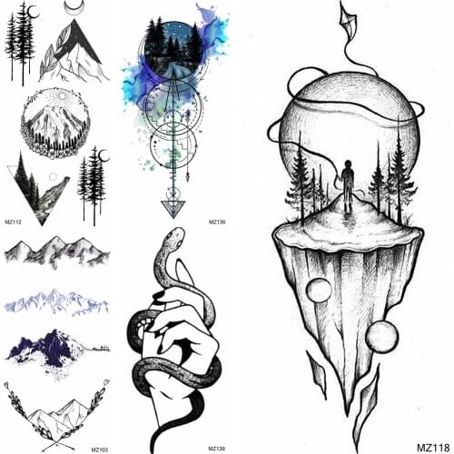 Creative Mountain Forest Temporary Tattoos Sticker Fake Anchor Snake Hand Tatoo DIY For Women Men Body Art Arm Tatoo For Holiday