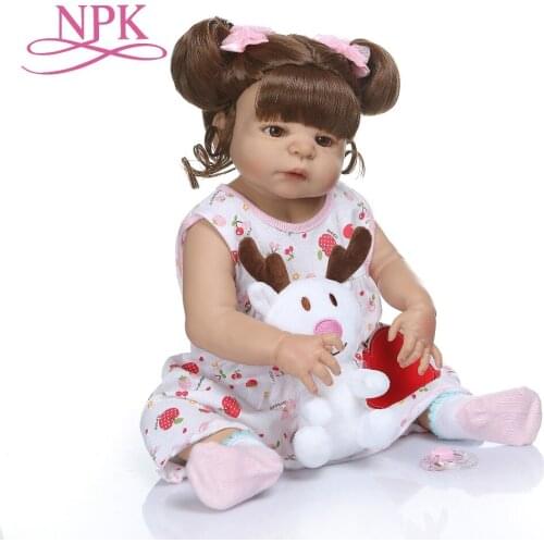 NPK 56CM slicone reborn baby doll in tan skin color full body silicone bebe doll reborn Bath toy dolls Birthday Gift