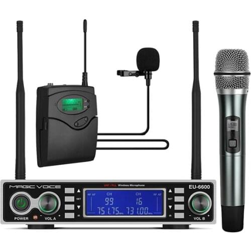 MAGICVOICE MV-1200YE UHF DUAL TUNER 1 HAND + 1 COLLAR WIRELESS TRANSCEIVER MICROPHONE
