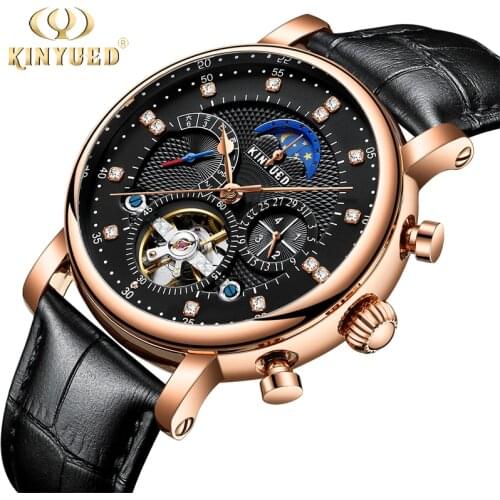 KINYUED 2020 Tourbillon Mechanical Watches Men Luxury Fashion Brand Genuine Leather Man Multifunctional Automatic Skeleton Watch