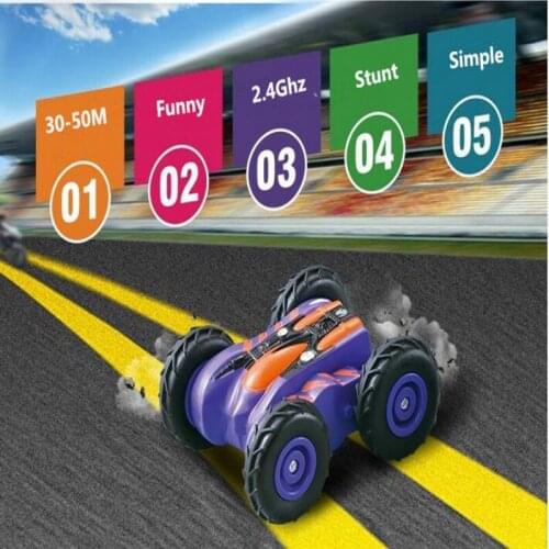 Mini remote control racing car with LED light for kids gift 2.4Ghz 360 degree rotation double side four wheel RC stunt car