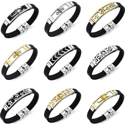 Fashion Punk Men Cross Silicone Bracelet Handmade Scorpion Bangle Trendy Stainless Steel Clasp Women Wrist Band