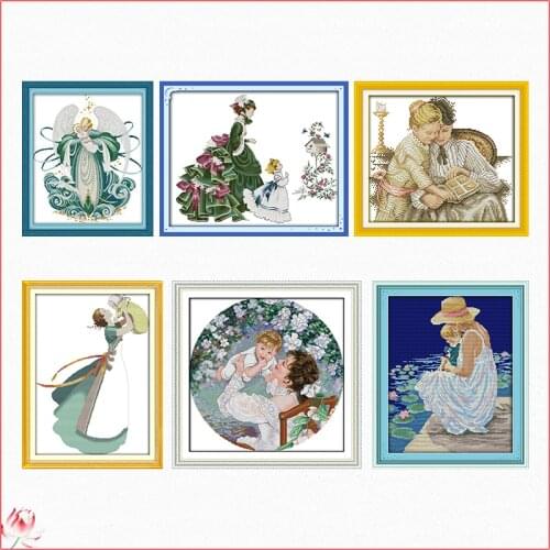 Mother And Daughter Cross Stitch Kit Pattern Traditional Embroidery Set 11CT 14CT Needlework Traditional Craft Home Decoration