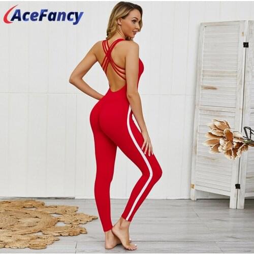 Acefancy Yoga Sets Women Gym Clothes Tights One-piece Suit Red Sportswear Semaless Clothes Push Up GX088 Fitness Suit Female Gym