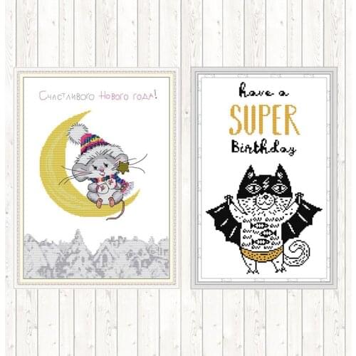 Mouse Patterns Counted Cross Stitch Kits DMC Threads 14CT 11CT Printed Canvas DIY Needlework Embroidery Kit Handmade Arts Crafts