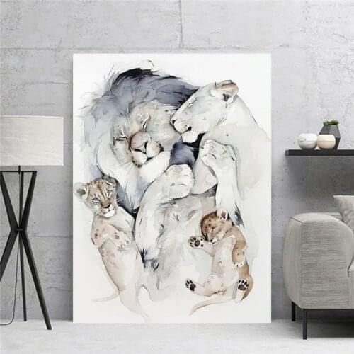 Canvas Printed Wall Art Poster A Lovely Family Of Lions Paintings Modern Home Decor Modular Pictures No Frame For Living Room