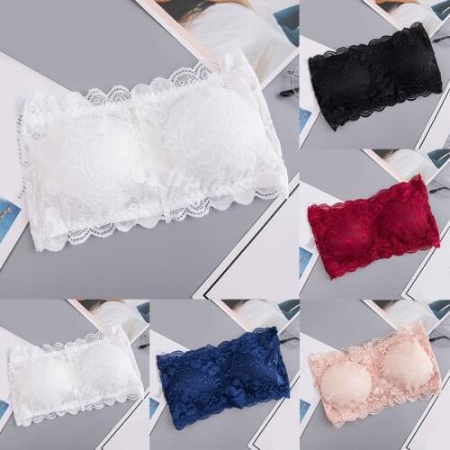 New Sexy Womens Lace Floral Bralet Bra Bustier Back Closure Bandeau Crop Top Padded Bra Bralette Strapless Tube Top Lingerie