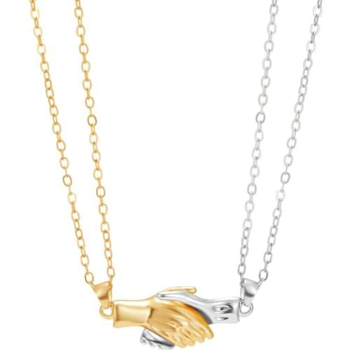 2 Pcs Couple Hold Hands Magnet Attracts Necklace For Women Men Lovers Hand in Hand Pendant Clavicle Chain Lover Jewelry Gifts