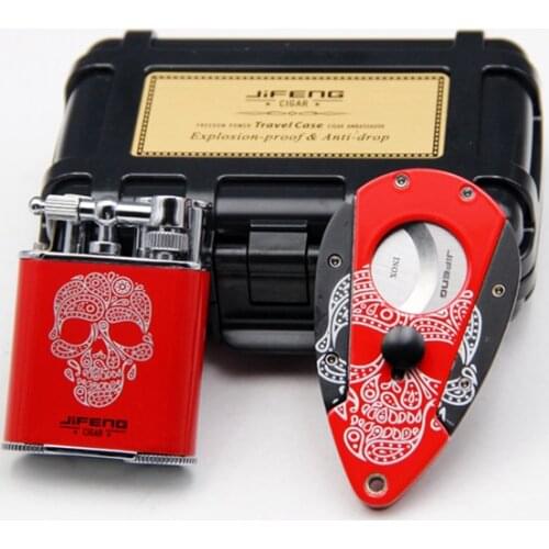 JiFENG Personalized Cigar Set with Stainless Steel Cigar Cutter & 2 Jet Flame Gas Lighter, Black Potable Water-Proof Tool box