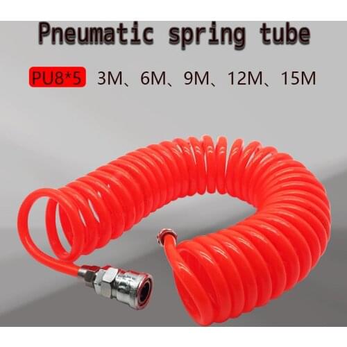 PU 8mm x 5mm Polyurethane Air Compressor Hose Tube Flexible Air Tool With Connector PU0805 Spring Spiral Pipe 8*5