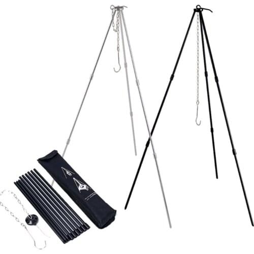Portable Outdoor Picnic Camping Bonfire Tripod Stainless Steel Hanging Hook Cooking Pot Frame Triangle Support Cookware