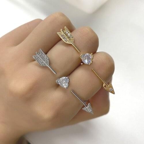Romantic Arrow of Love Double Finger Ring for Femme Exquisite Heart Crystal Rings Bague Anillos Bijoux Wedding Vintage Jewelry