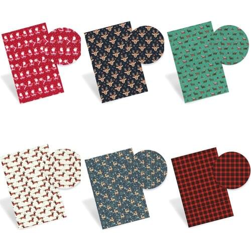 Christmas Faux Leather Sheets Santa Claus Elk Printed Eco Synthetic Leather Fabric Bows Making DIY Crafts Supplies 22*30cm 1pc