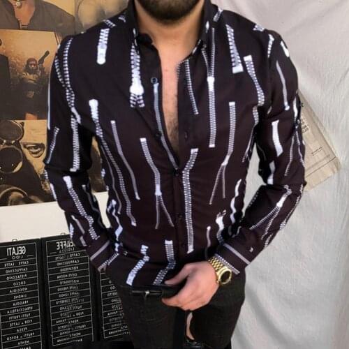 High Quality Long Sleeve Shirt Turn-down Collar All-match Stripe Printing Long Sleeve Casual Shirts for Party Mens Dress Shirts