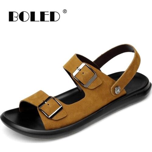 Genuine Leather Shoes Sandals Large Size Mens Shoes Breathable Slippers Non-slip Rubber Soles Beach Summer Shoes Men