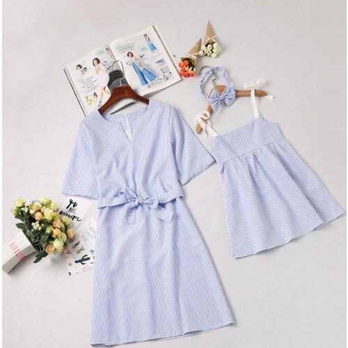 Family matching clothes Nine Quarter Stripe Tassel Mini Summer Outfits Mother and daughter clothes Dress Mom and daughter dress