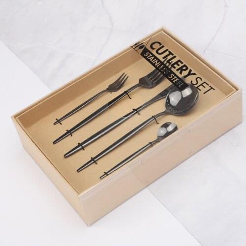 Steel Cutlery Set Black Flatware Set Stainless Steel Knive Fork Spoon Kit 20Pcs with Gift Box Full Kitchen Tableware Dinner Sets
