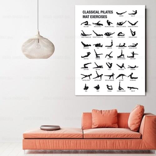 Pilates Workout Chart Poster Canvas Prints Yoga Room Wall Decor , Pilates Gift BodyBuilding Guide Fitness Gym Painting Picture