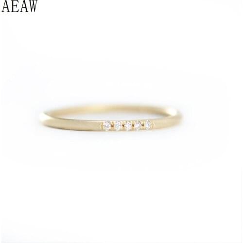 Trendy Tiny Natural Diamond Wedding Band 0.02ctw 1.1mm Round Cut Diamond 5 Stones Style Band 14k Yellow Gold For Women