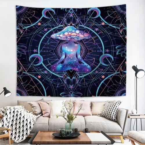 Trippy chakras tapestry mushroom beach blanket large bedroom backdrop wall carpet