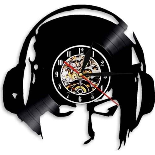 I Love Music Vinyl Wall Clock Handmade Listening To Music Headphone Headset Art Room Decorative Clock Wall Watch Art Wall
