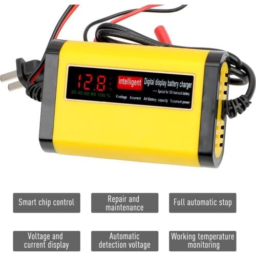 Full Automatic Car Battery Charger 2A Intelligent Fast Power Charging 3 Stages Lead Acid AGM GEL Battery-chargers LCD Display