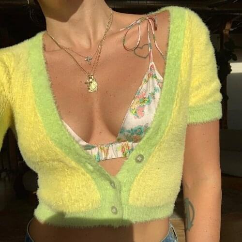 For love lemon V-neck knitted short sleeve cardigan womens 2021 summer new outerwear jacket looks thin