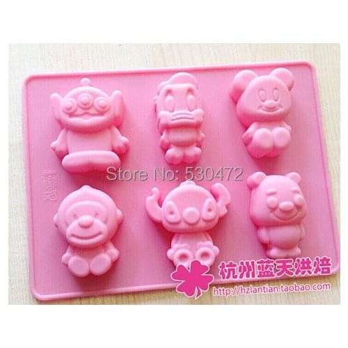 1 pcs 6 hole Cake Mould/ Silicone Soap Chocolate mold Cartoon characters kitchen tools