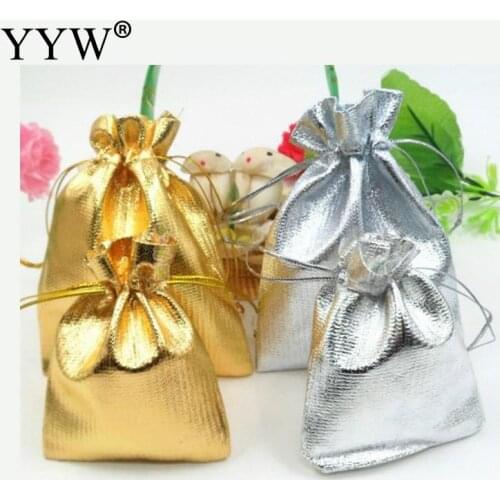 100pcs/bag 5x7cm Adjustable Jewelry Packing silver/ gold colors drawstring Velvet bag Wedding Gift Bags & Pouches
