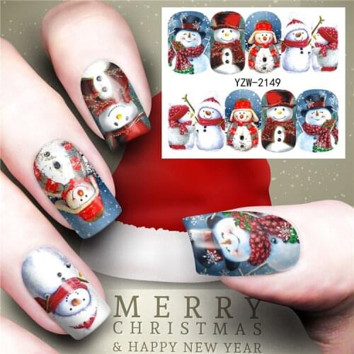 2021 Hot Sale NEW Christmas Water Nail Stickers Transfer Decals Sliders Snowman Deer Halloween Gel Polish Wraps Nail Decor