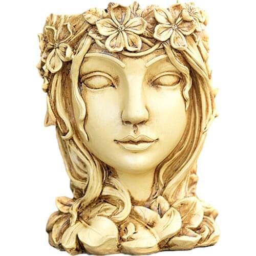 3D Goddess Head Cement Vase Mould DIY Resin Flower Pot Silicone Planter Molds Garden Decorating Ornament