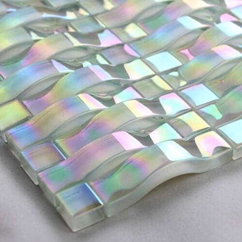 3D Interior Glimmer Crystal Glass mosaic kitchen backsplash wall tile Arched Pearl White Light Glass Mosaic Wall Tile